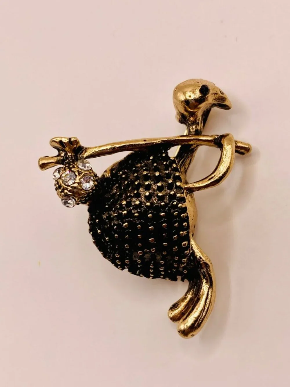 Gold-Tone Turtle Brooch Pin Rhinestone Accents & Textured Detailing -50B